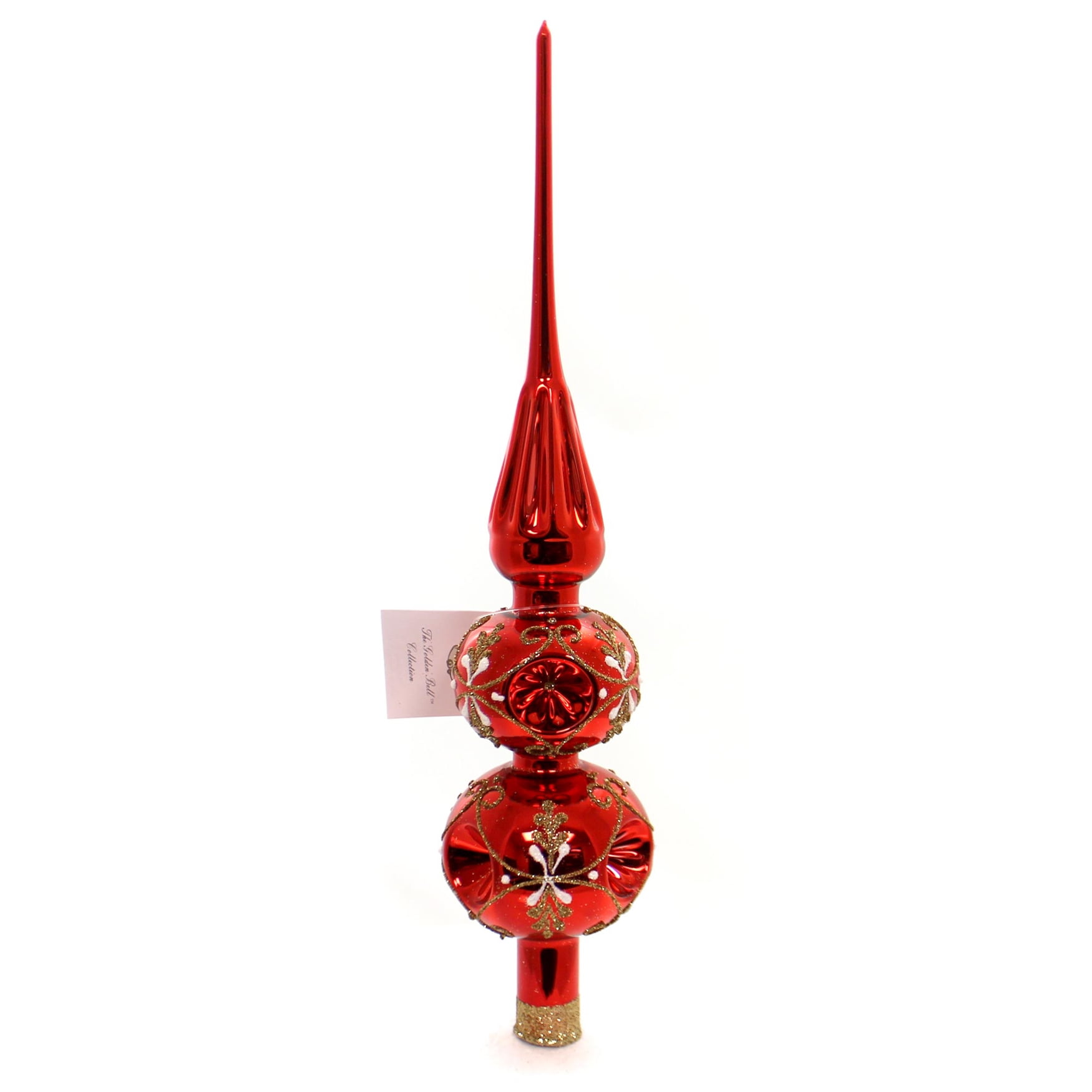 Golden Bell Collection Shiny Red Finial W/Gold Design Reflector Tree