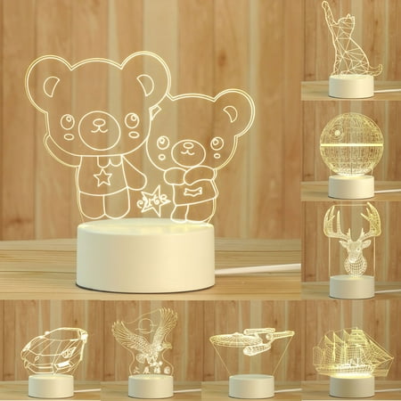 

Farfi 3D Cute Bear/Horse/Boat Acrylic LED Night Light Kids Bedroom Desk Lamp Gift