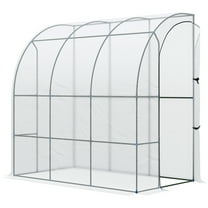 Outsunny 7' x 4' x 7' Outdoor Lean to Greenhouse, Walk-In Green House Plant Nursery with Roll-up Window, PE Cover, White