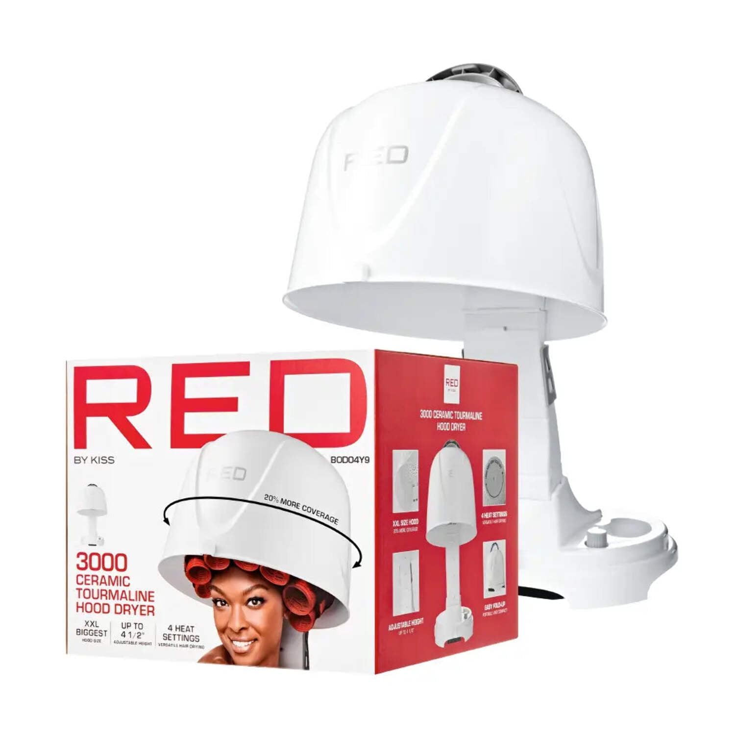 HIRO 極暖伸縮RED起毛 5ｘ3ｍｍBZセミドライオーダー料込 Red by Kiss 3000 Ceramic Tourmaline Professional Hood Dryer, 4
