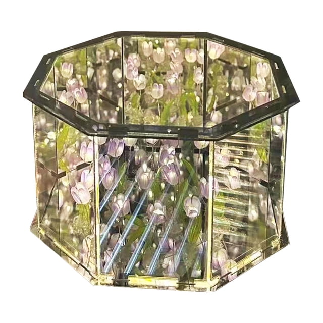 Espejo Tulipanes Lámpara Mesa Rosa Tulipán Mar Material Nocturna Tridimensional DIY LED Tulipán/Rosa Cubo Octagonal/Hexagonal para Novia Pareja Novias