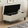 thumbnail image 2 of Storage Ottoman Bench with Wood Legs, Upholstered Bedroom Bench with Button-Tufted, Storage Bench with High-density Resilient Sponge Rivet Design for Bedroom, Linen, Darkgrey, 2 of 10