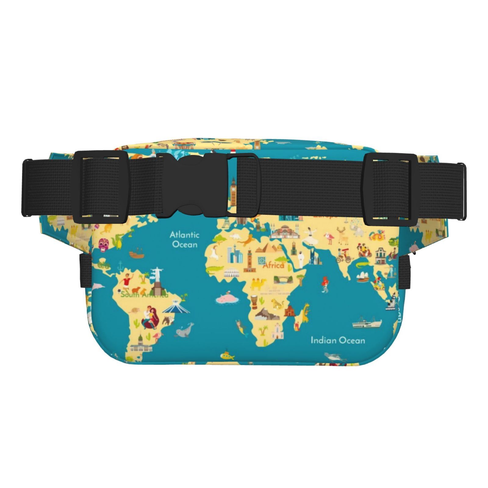 Picia World Map With Landmarks Print Square Double-Layer Waist Bag Mini Adjustable Waist Belt Bag Exercise Running Travel Hiking