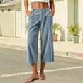 thumbnail image 5 of Women's Corduroy High Waist Capri Wide Leg Pants Soft Casual Cropped Culottes with Pockets Vintage Casual Streetwear Trousers Fall Outfit Light Blue, 5 of 9