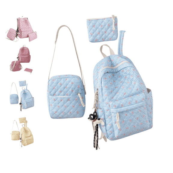 3Pcs Bow Backpack Set - Large Capacity Casual Daypack Kit for Teen Girls, Hand Carry Tote and Crossbody Bag Matching Backpack Set for Back To School Outdoor Use, Pink