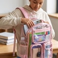 thumbnail image 5 of Transparent Backpack for Women Men, Clear PVC Bookbag Stadium Approved Heavy Duty School Bag with Reinforced Shoulder Straps - Spacious Travel Daypack for Students Teens Adults, Concert, Work, Pink, 5 of 7