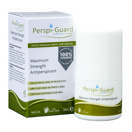 Perspi Guard Stops Problem Sweat and Odor, Maximum Strength Antiperspirant Roll On with Aloe Vera, for Underarms, Hands and Feet, 30