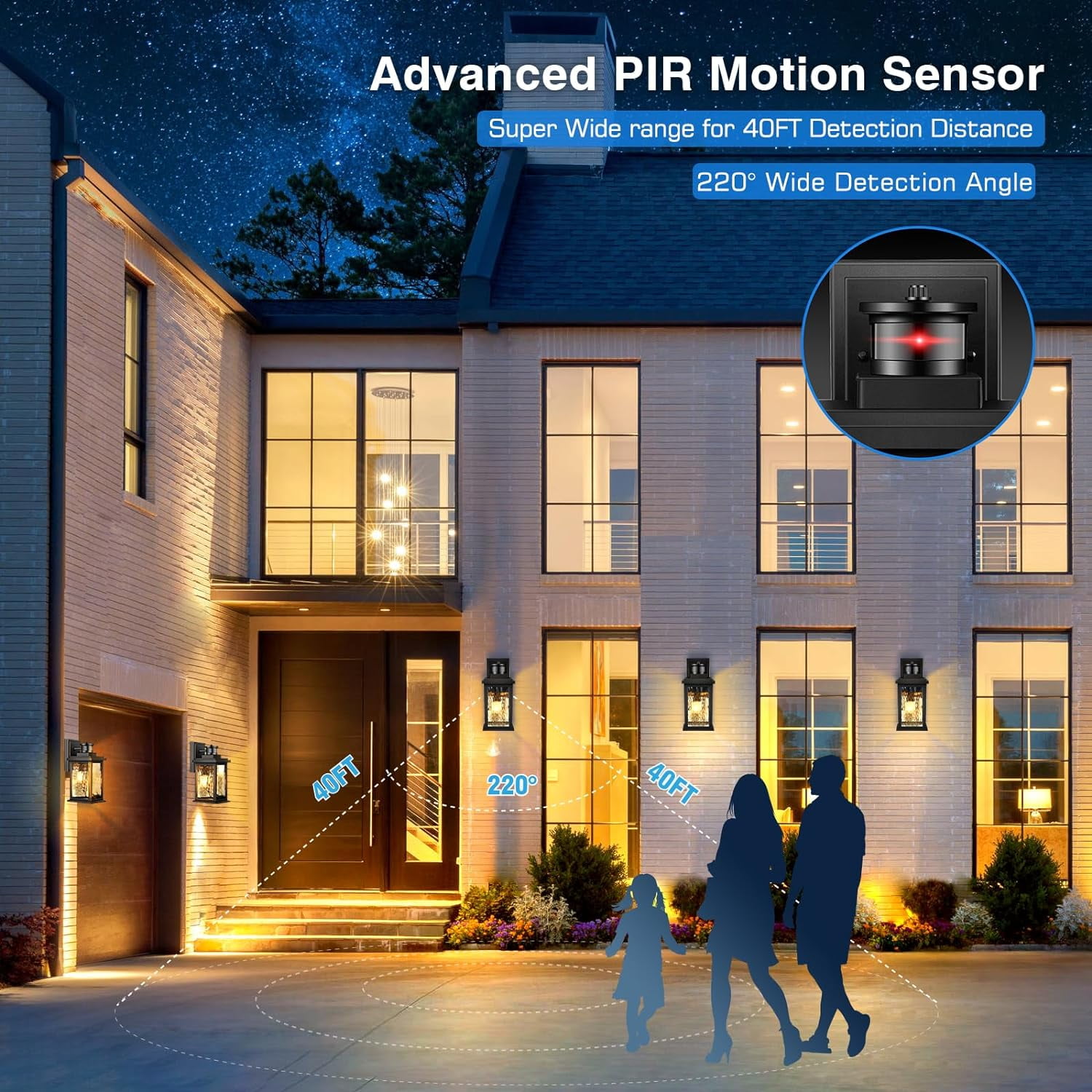 VIANIS Motion Sensor Outdoor Light Fixtures Wall Mount, 2 Pack Dusk to Dawn Outdoor Wall Lantern Sconce Lights, Moden Black Outside House Lights with Tempered Glass for Front Door, Patio