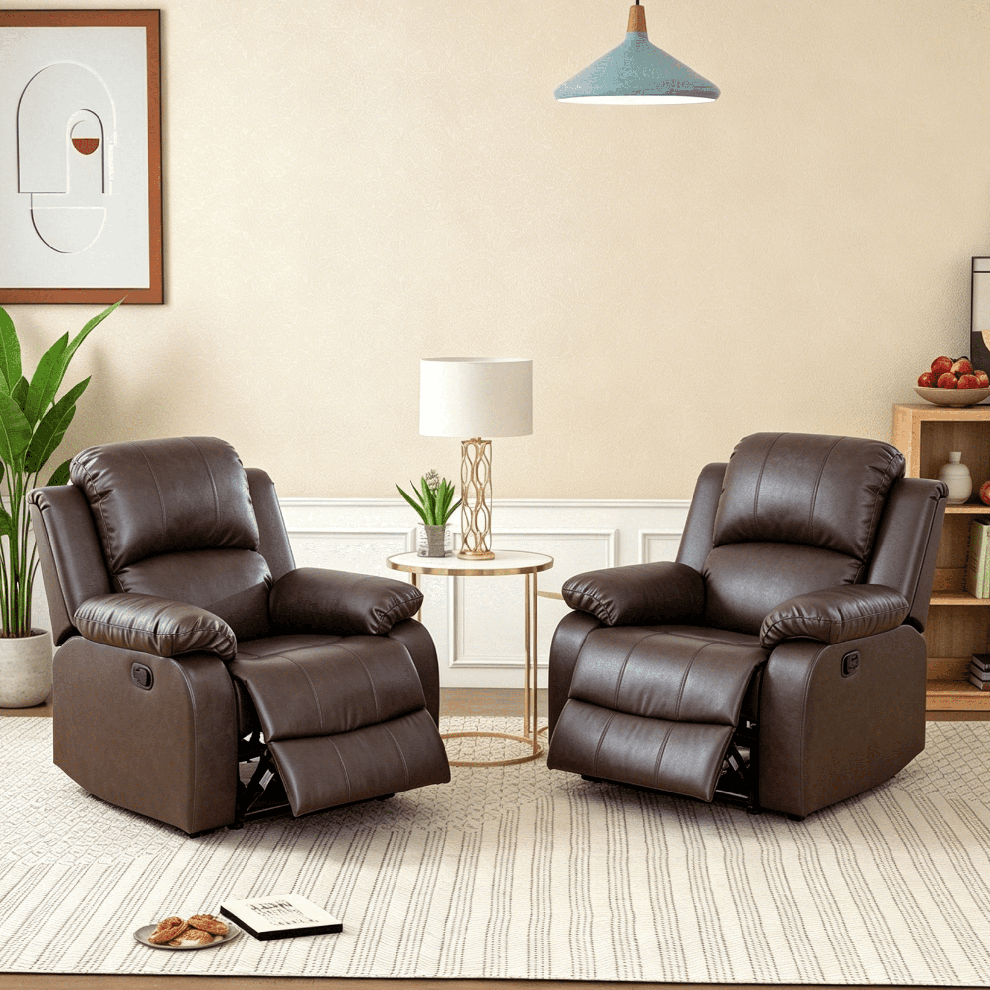 Gewnee PU Manual Recliner Chair Set of 2,Single Sofa Recliners,Adjustable Backrest,Comfort Lazy Chair for Living Room,Bedroom.Brown