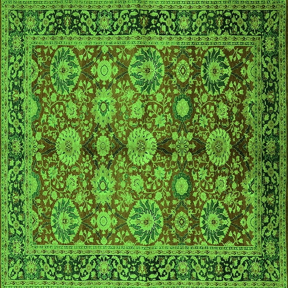 Ahgly Company Indoor Square Oriental Green Industrial Area Rugs, 3' Square