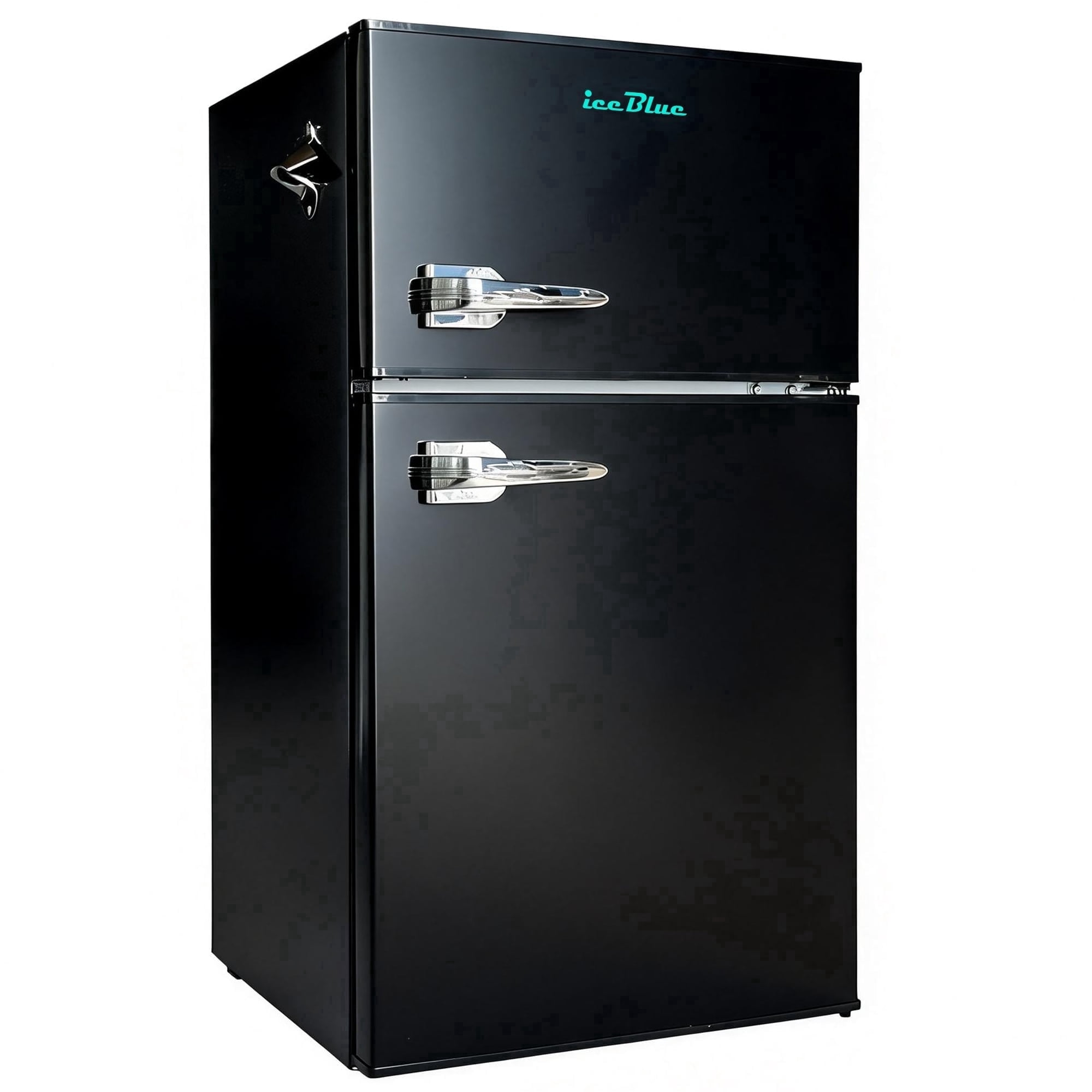 IceBlue 3.1 Cu.ft Retro Mini Fridge with Top Freezer, 2-Door Compact Refrigerator, Adjustable Temperature, with Bottle opener, Removable Glass Shelves, Black