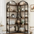 thumbnail image 1 of Corner Bookshelf Arched Bookcase, L Shaped Bookshelf Industrial Corner Shelf, Large Bookshelf With Metal Frame, Etagere Shelf Corner Display Rack for Living Room Bedroom, 1 of 9