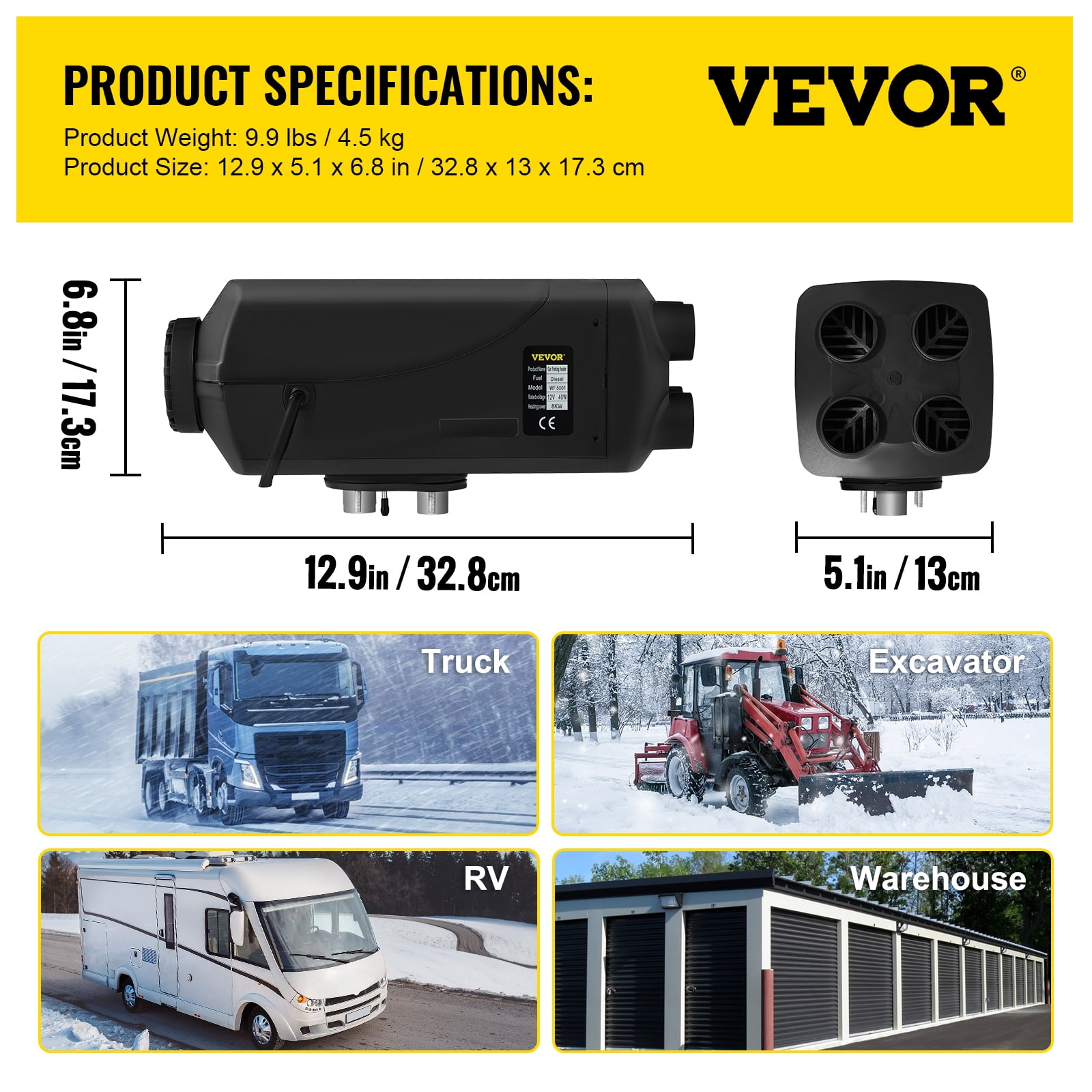 VEVOR Diesel Air Heater 12V 8KW, Diesel Parking Heater with LCD Switch and  Muffler for Car, Bus, Truck, Boat Trailer Motorhomes Engineering Vehicles -  Walmart.com