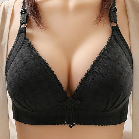 LYEAA Womens Bras No Underwire Push up Lace Lightly Lined Wireless Daily Bras Wirefree Adjustable Strap Lift Soft Bralette Breathable Comfort Sleeping Bras Black L