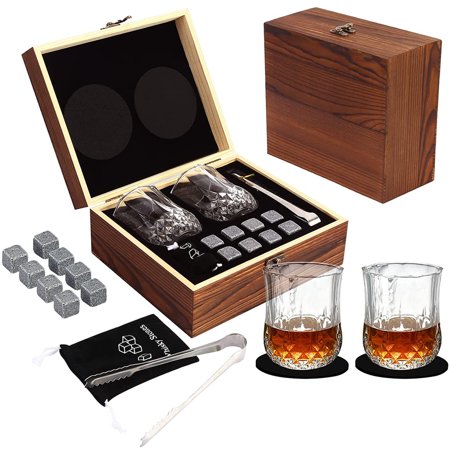 

Luxurious Whiskey Stones and Glasses Gift Box Set with 8 Chilling Stones & 2 Bar Glasses Reusable