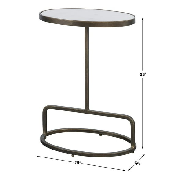 Uttermost 25135 Jessenia Oval White Marble Accent Table, 18"x23", Gold Base