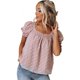 thumbnail image 5 of Camisas de manga corta Camisetas casuales de verano Señoras de verano Cuello cuadrado Gasa Jacquard Swee （rosa）, 5 of 6