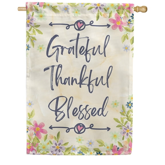 America Forever Grateful Thankful Blessed House Flag 28 x 40 inch Floral Home Spring Summer Autumn Fall Happy Thanksgiving Double Sided Seasonal Outdoor Yard Decorative Flag