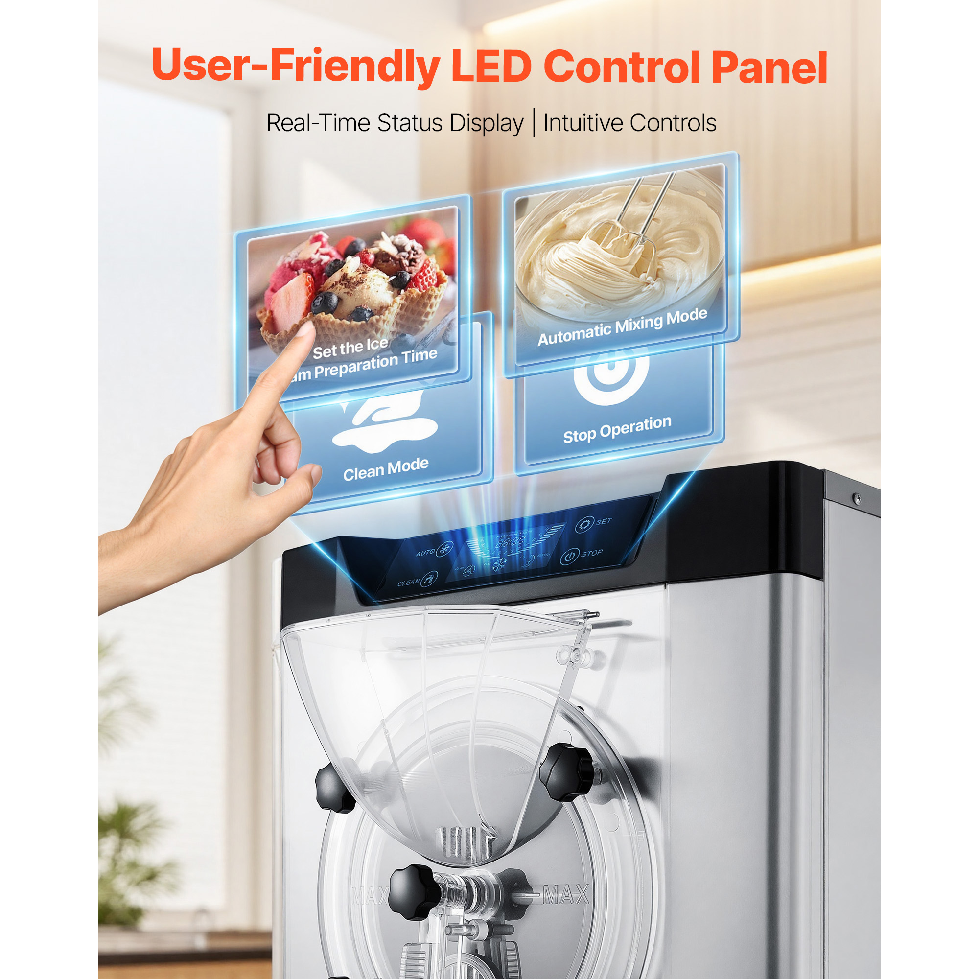 KFFKFF Commercial Hard Ice Cream Machine, Gelato Maker, 201 Stainless Steel 304 Stainless Steel, 19.68×31.30×31.10 in