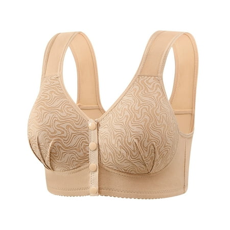 miqiqism Women Front Closure Minimizer Bras Full Coverage Bra No Underwire Lady Plus Size Jacquard Brassiere Comfy Underwear Everyday Bra 01_Beige 5X-Large