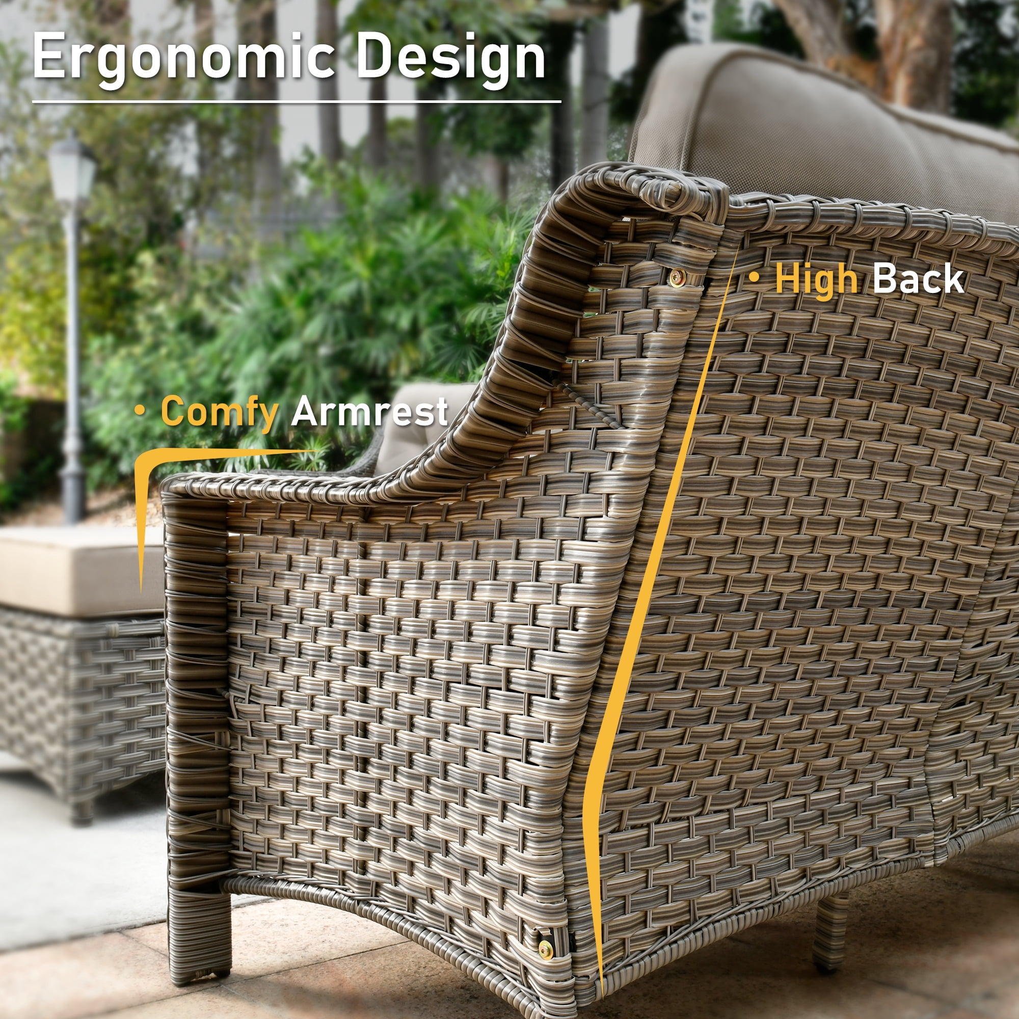 XIZZI Outdoor Furniture Patio Furniture Set 5 Piece Patio Conversation Set with Solar Coffee Table,Swivel Rocking Chair,Side Table-Beige