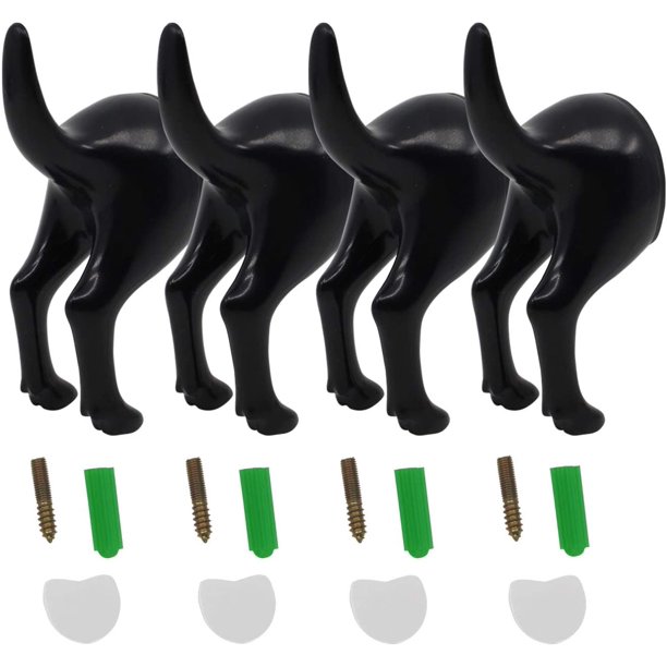 Zhuge Juego de 4 ganchos con forma de cola de perro con tornillos de fijación y cintas adhesivas de doble cara, colgador de pared para sombreros, abrigos y llaves