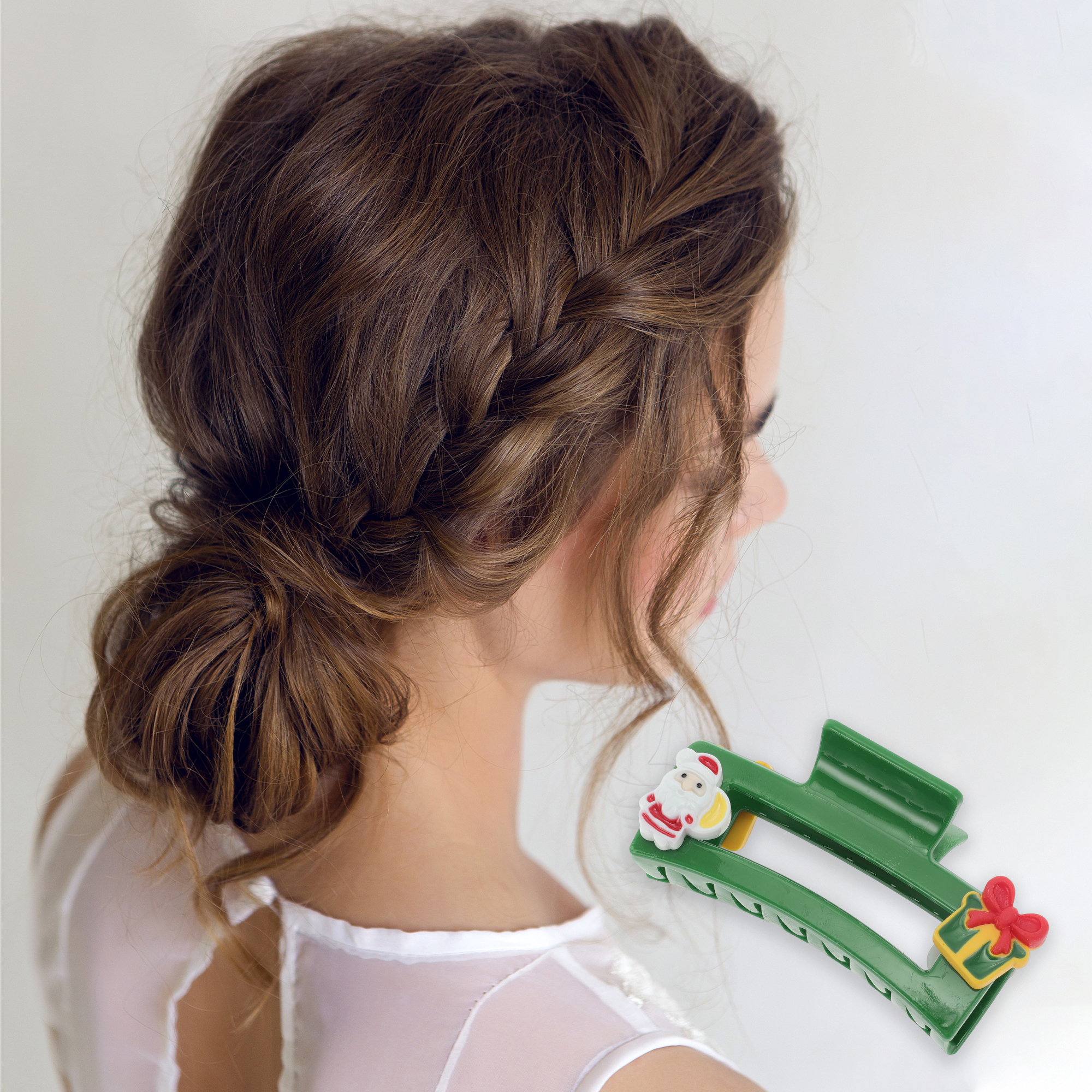 NOMADIC NOOK Christmas Hair Clips Square Fishbone Pine 3.35"x1.77"x1.57" Red Green 5 Pcs