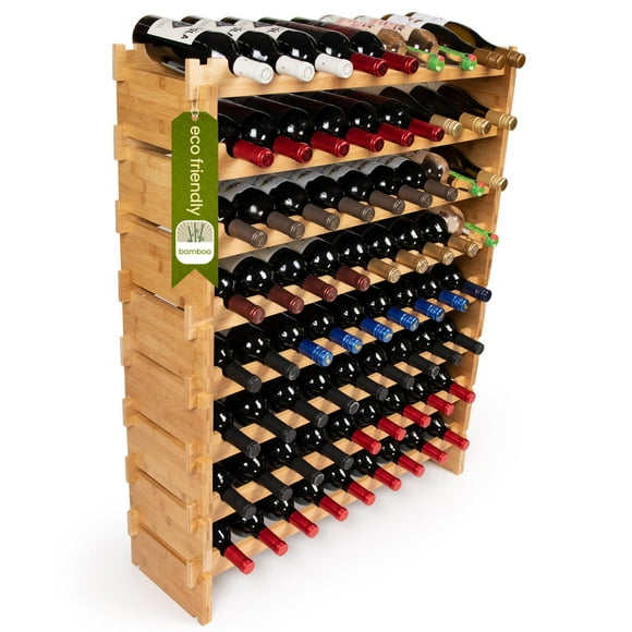 DECOMIL - Porte-Bouteilles Modulaire Empilable pour 72 Bouteilles, Rangement pour Vin, Support à Vin en Bambou Massif, Étagères de Présentation