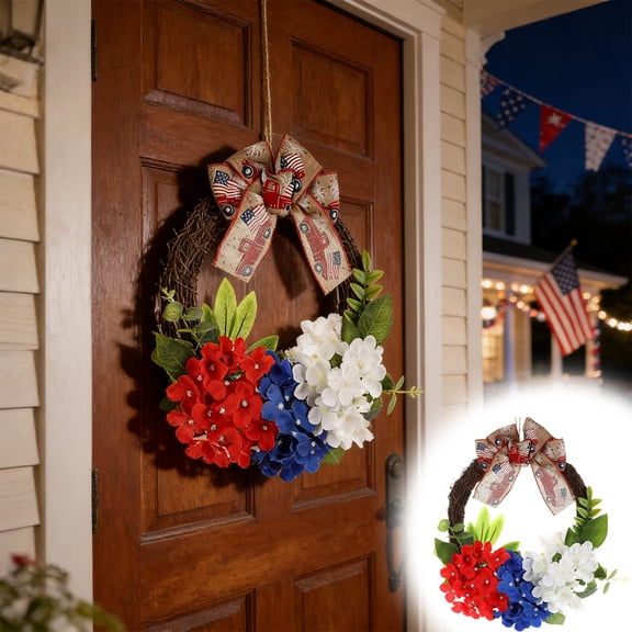 Huge Memorial Day Savings! Boovnll Patriotic Wreath, 16" Handcrafted Red White Blue Twig Memorial Day Wreath, 4th of July Wreath for Indoor, Front Door, Fireplace, Wall Decor, 4th of July Decorations