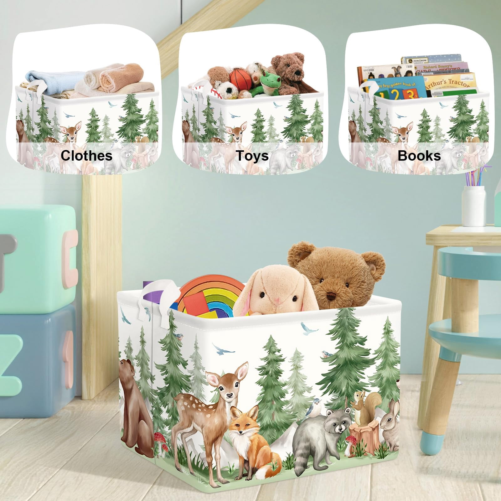 HUUMONSS Forest Animals Baby Laundry Hamper Collapsible Clothes Kids Storage Basket Bear Fox Large Boys Girls Gift Toy Box Bin for Nursery, Deer, 36L