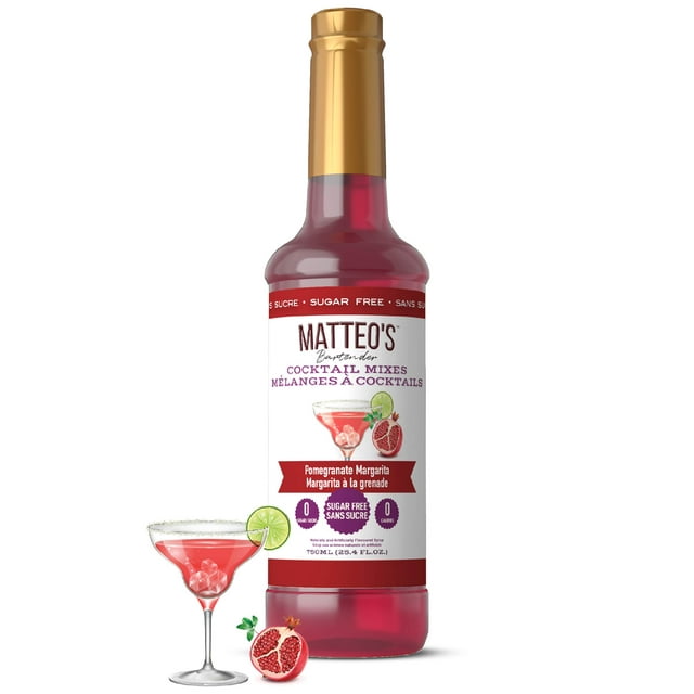 Matteo's Sugar Free Cocktail Syrup, Pomegranate Margarita, 750mL, 0 Calories, 0 Sugar, (Single Bottle)