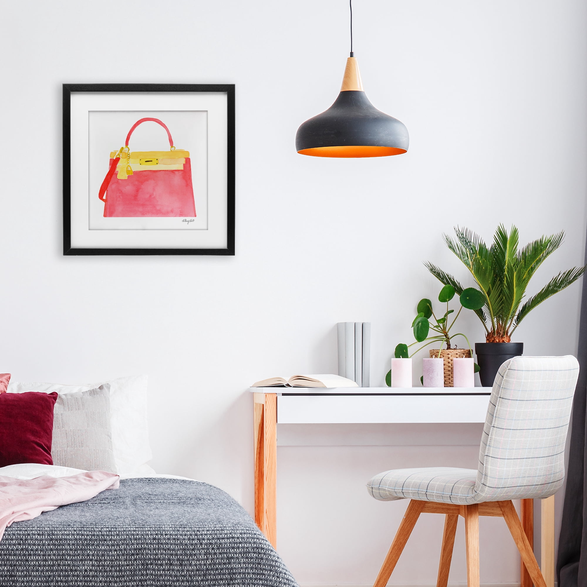 Stupell Industries Elegant Coral Handbag Black Framed Print Under Glass, design by Hillary Holt
