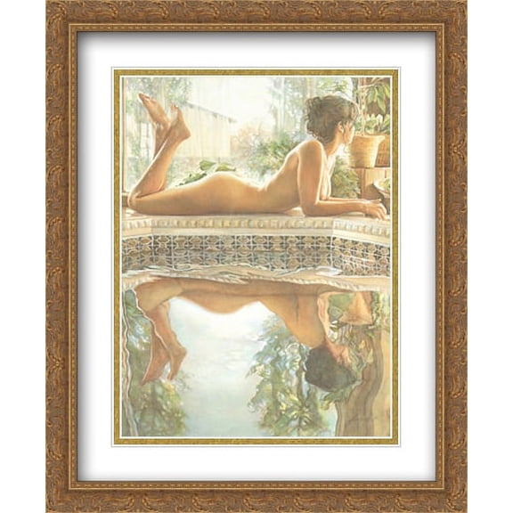 Reflecting 2x Matted 28x37 Large Gold Ornate Framed Art Print by Steve Hanks