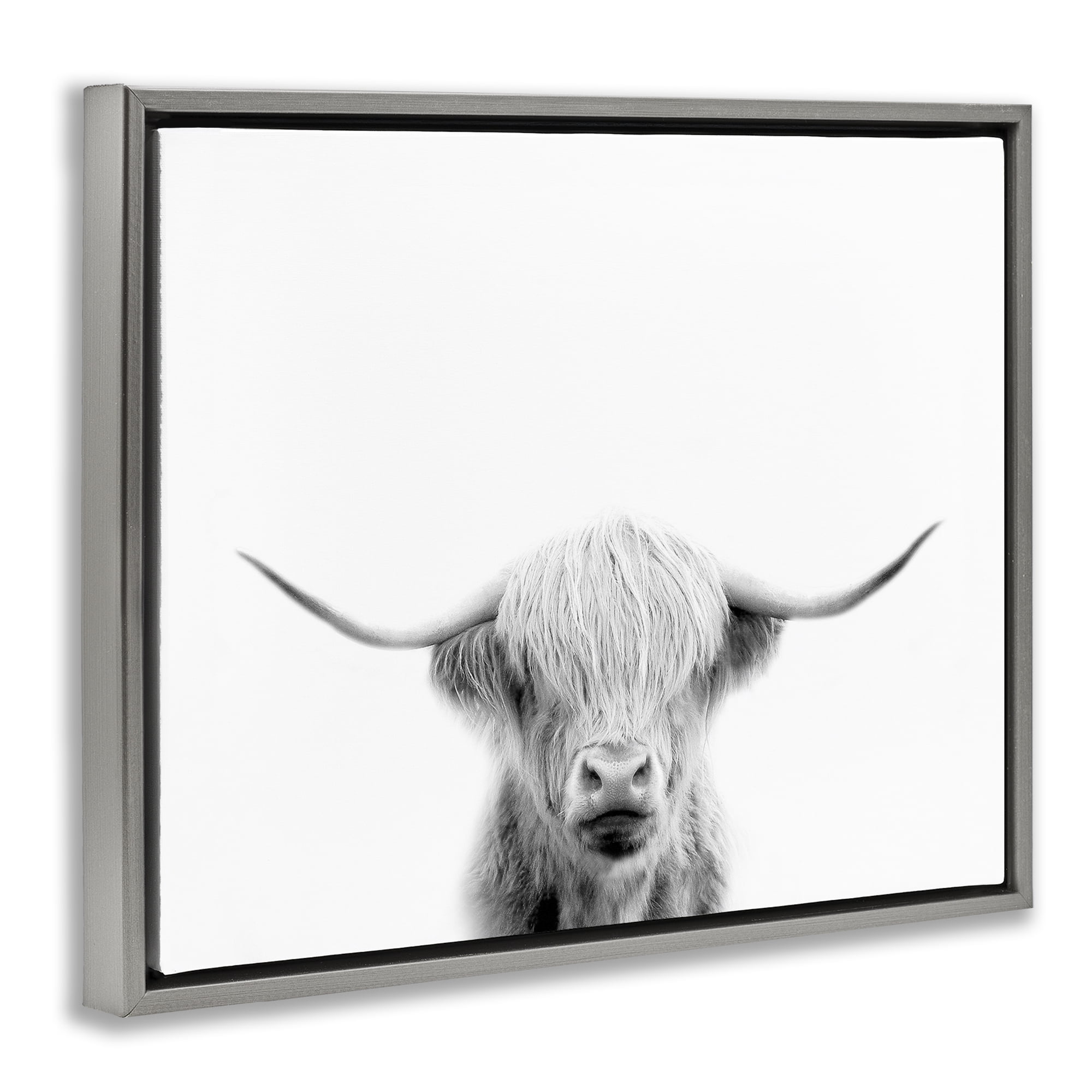 Stupell Industries Scottish Cow Portrait Gray Framed Floater Canvas Wall Art, design by Leah Straatsma
