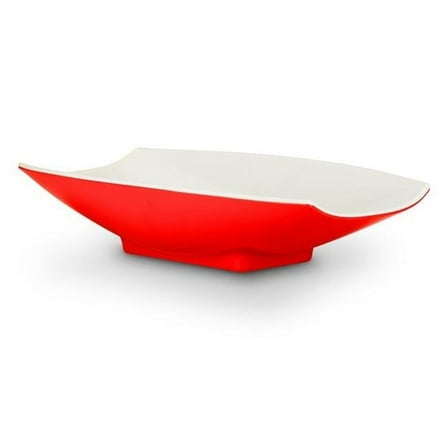 21 x 12.12 x 4.25 in. Melamine Curves Bowl with Red Outside & White Inside, 160 oz - 5 quart