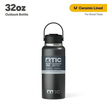 RTIC 32 oz Ceramic Lined Insulated Outback Bottle, Leak Resistant, Black