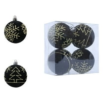 4 PCS Velvet Christmas Ball Ornaments 2.36 Inch, Flocked Xmas Tree Decorations with Glitter Sequins, Hanging Baubles for Holiday Party Wedding Home Decor in Black