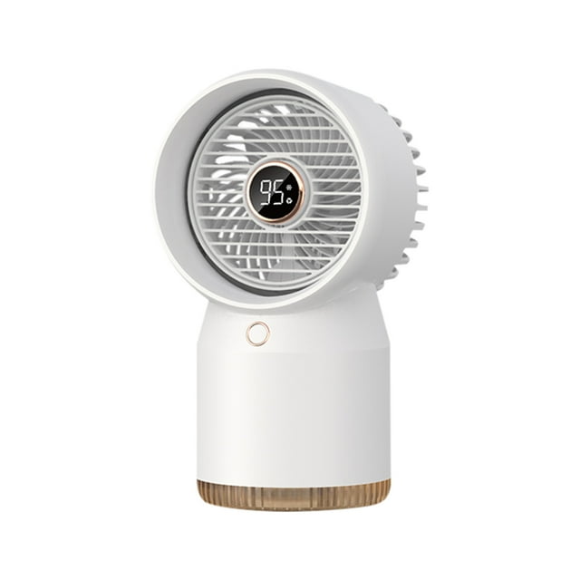 White Portable Water Fan 3600Mah Rechargeable Battery 390Ml Water Tank 4 Wind Levels Spray Humidifier Led Digital Display Night Light For Home Office Outdoor Size 9.6X5.4X4.6 Inch