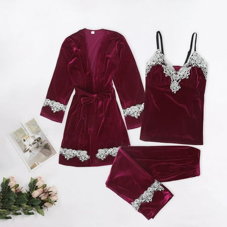 

〖TOTO〗Intimates For Women Sling Nightgown Gold Velvet Pajamas Lace Nightdress Underwear Sleepwear Trousers