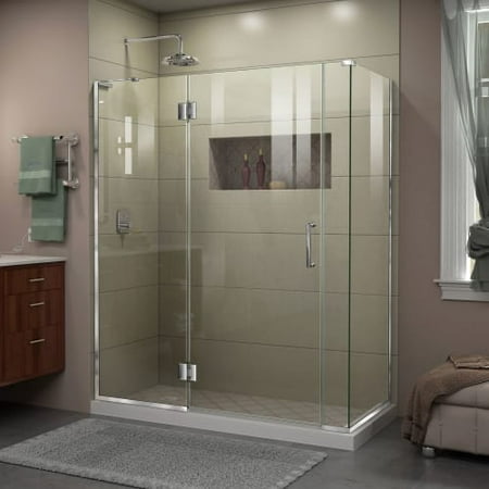 DreamLine Unidoor-X 59 1/2 in. W x 30 3/8 in. D x 72 in. H Frameless Hinged Shower Enclosure in Chrome