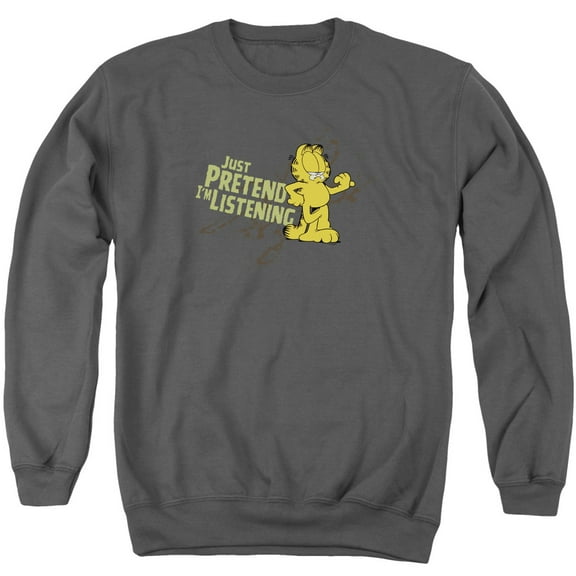 Garfield Just Pretend I'M Listening Adult Crewneck Sweatshirt Charcoal