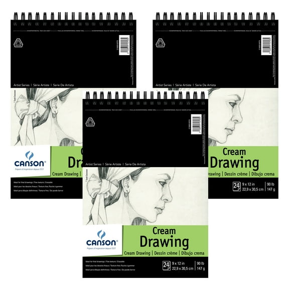 Canson Artist Series Drawing Pad, Top Wire Binding, 24 Sheet, 9x12 inch, Pack of 3