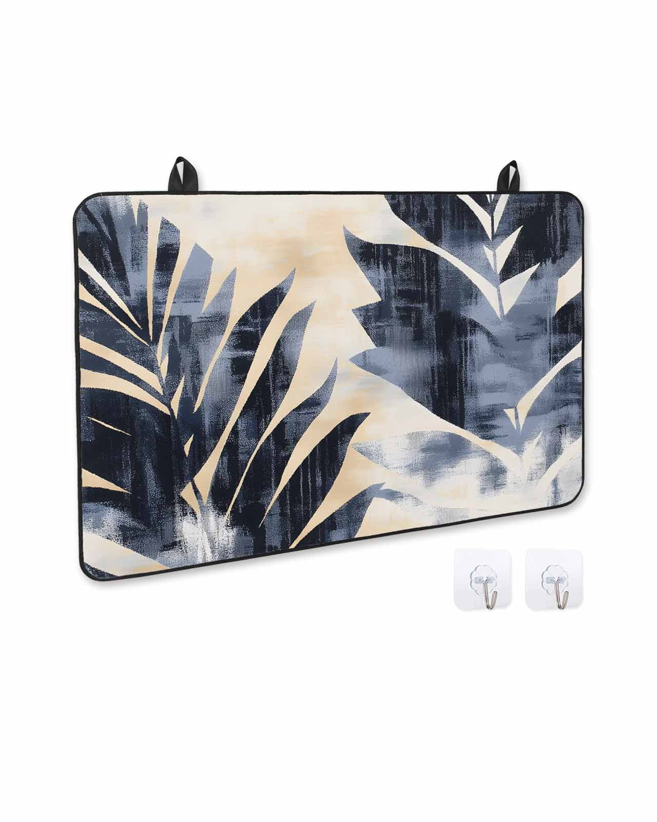 nqOlkjepod Large Induction Cooktop Protector Mat 24"x21", Navy Blue Botanical Stove Top Covers for Electric Stove, Vintage Tropical Palm Leaves Stove Burner Cover Mats, Glass Top Stove Cover