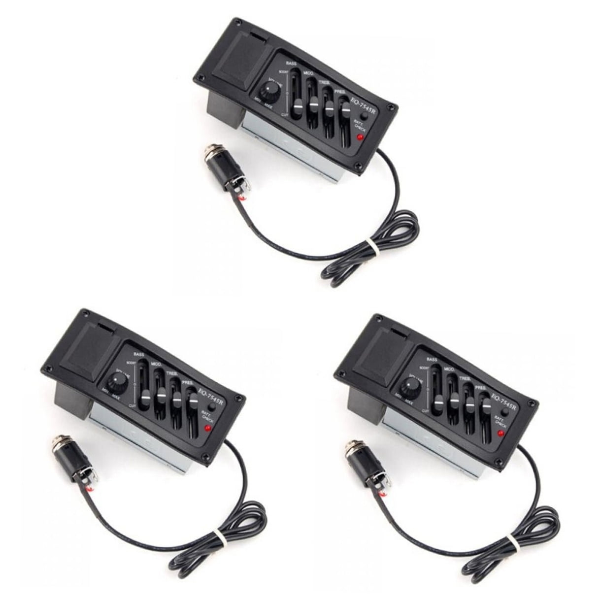 WORGEOUS 3pcs EQ-7545R 4 Bands Acoustic Guitar Piezo Pickup Preamp Amplifier Equalizer Tuner (Black)