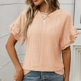 thumbnail image 5 of Sakmal Crew Neck Shirts For Women Lace Short Sleeve Ruffle Fashion Tops Slim Casual T-Shirts Vacation Outfits For Women, 5 of 7