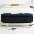 thumbnail image 2 of 50" Storage Ottoman Bench with 300lb Seating, Velvet Upholstered Entryway Bench with Golden Metal Legs, Flip Top Oval Foot Rest Long Stool for Sofa Couch End of Bed Bedroom Living Room Window, Black, 2 of 6