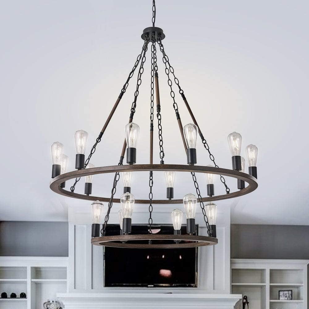 Vanity Art 18 Lights Wagon Wheel 2 Tier Chandelier Lighting Farmhouse