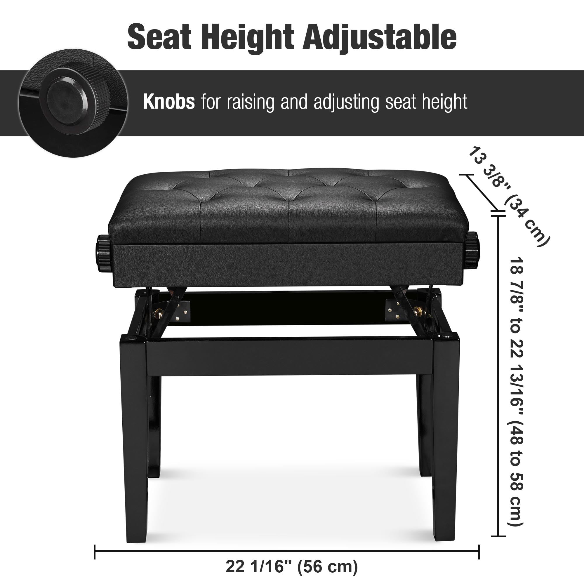Yescom Black Adjustable Height Piano Bench PU Leather Padded Keyboard Storage Seat