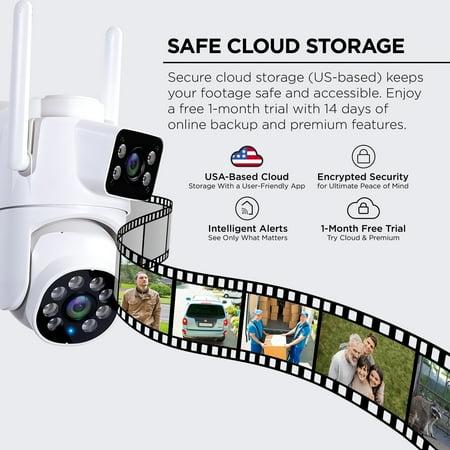 Merkury Smart Outdoor Camera 1080p - Dual Lens Pan-Tilt Security Cam, White (1-Pack)