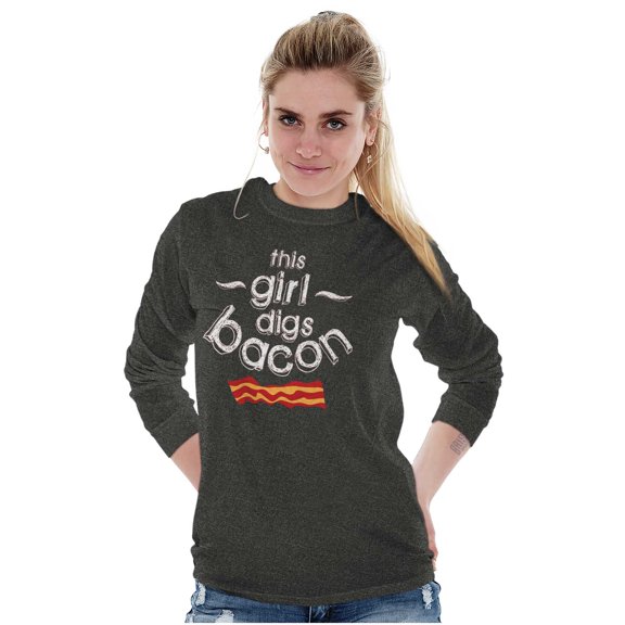 This Girl Digs Bacon Funny Meat Lover Women's Long Sleeve T Shirt Brisco Brands 2X